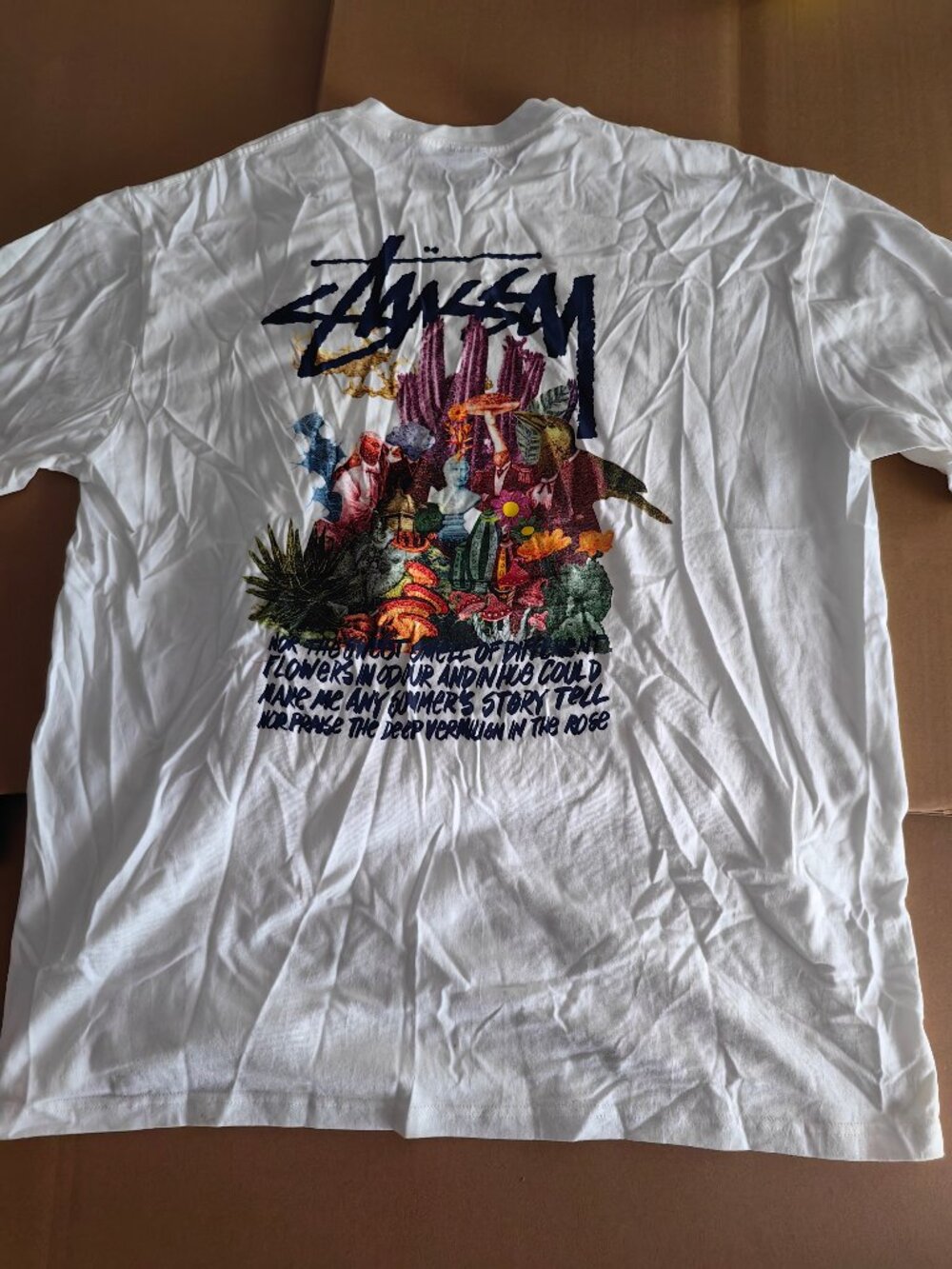 Stussy White Graphic T-Shirt Back Print Streetwear Tee(Flawed )